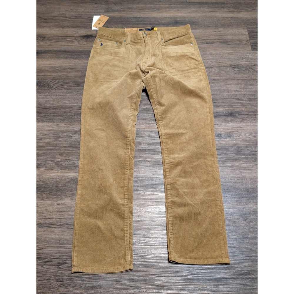 Polo Ralph Lauren Varick Slim Straight Corduroy Pants Mens 32x30 Tan Stretch NWT